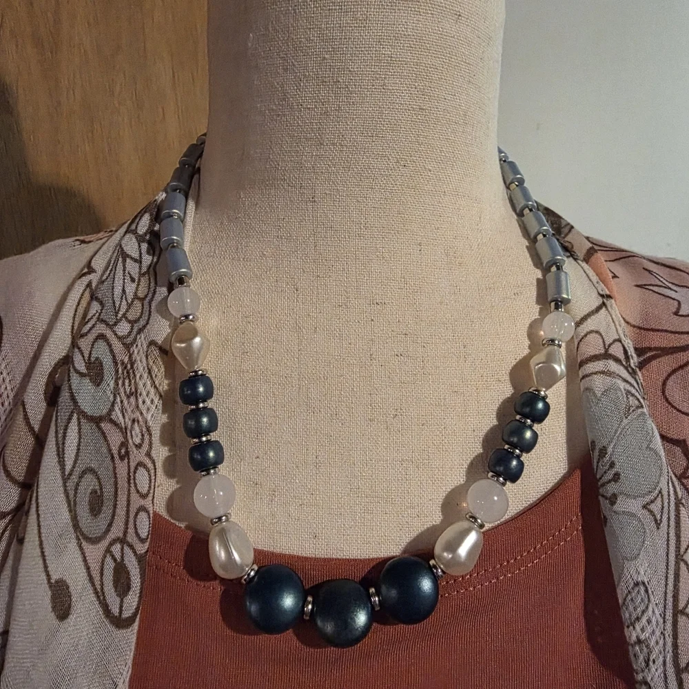 Beaded Blue and Silver Necklace
